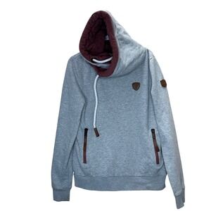 Wanakome Hestia Cowl Neck Hoodie Grey Burgundy Women's Large Thick Fleece Lined